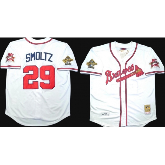 Men 95 World Series #29 SMOLTZ M&N Stitched White Jersey Men 95 World Series #29 SMOLTZ M&N Stitched White Jersey