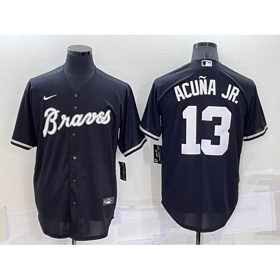 Men Atlanta Braves 13 Ronald Acu F1a Jr Black Cool Base Stitched Baseball Jersey Men Atlanta Braves 13 Ronald Acu F1a Jr Black Cool Base Stitched Baseball Jersey