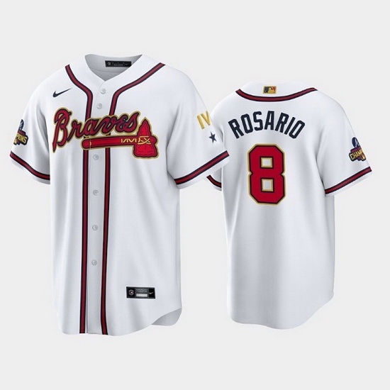 Men Atlanta Braves 8 Eddie Rosario 2022 White Gold World Series Champions Program Cool Base Stitched Baseball jersey Men Atlanta Braves 8 Eddie Rosario 2022 White Gold World Series Champions Program Cool Base Stitched Baseball jersey