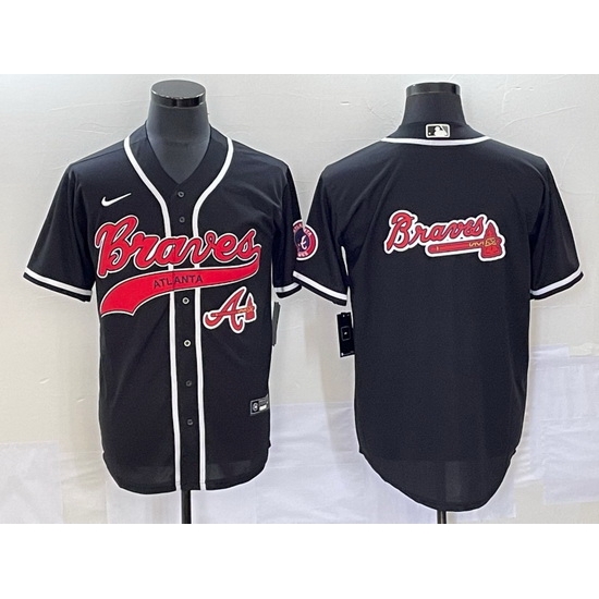 Men Atlanta Braves Black Team Big Logo Cool Base With Patch Stitched Baseball Jersey Men Atlanta Braves Black Team Big Logo Cool Base With Patch Stitched Baseball Jersey