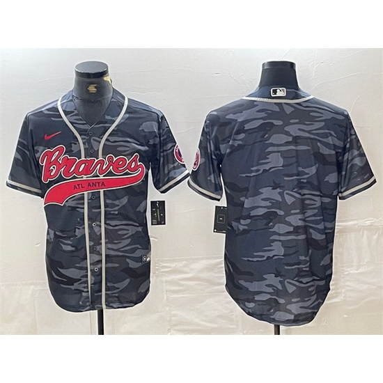 Men Atlanta Braves Blank Gray Camo Cool Base With Patch Stitched Baseball Jersey Men Atlanta Braves Blank Gray Camo Cool Base With Patch Stitched Baseball Jersey