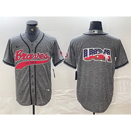 Men Atlanta Braves Gray Team Big Logo Cool Base With Patch Stitched Baseball Jersey 1 Men Atlanta Braves Gray Team Big Logo Cool Base With Patch Stitched Baseball Jersey 1