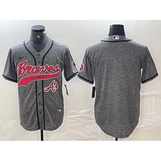 Men Atlanta Braves Gray Team Big Logo Cool Base With Patch Stitched Baseball Jersey 6 Men Atlanta Braves Gray Team Big Logo Cool Base With Patch Stitched Baseball Jersey 6
