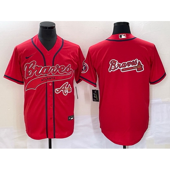 Men Atlanta Braves Red Team Big Logo Cool Base With Patch Stitched Baseball Jersey Men Atlanta Braves Red Team Big Logo Cool Base With Patch Stitched Baseball Jersey