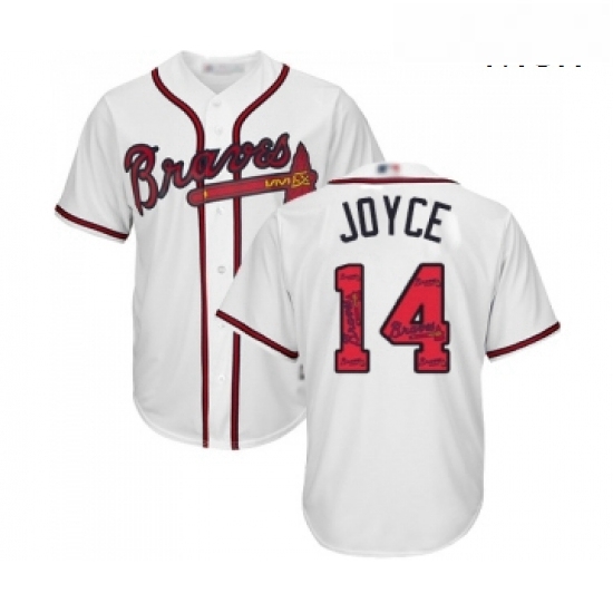 Mens Atlanta Braves 14 Matt Joyce Authentic White Team Logo Fashion Cool Base Baseball Jersey Mens Atlanta Braves 14 Matt Joyce Authentic White Team Logo Fashion Cool Base Baseball Jersey