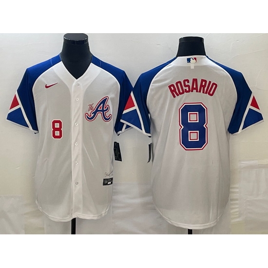 Men's Atlanta Braves #8 Eddie Rosario Number White 2023 City Connect Cool Base Stitched Jersey Men's Atlanta Braves #8 Eddie Rosario Number White 2023 City Connect Cool Base Stitched Jersey