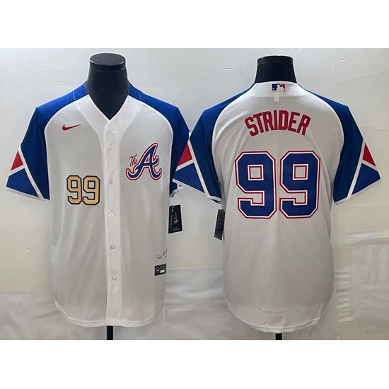Men's Atlanta Braves #99 Spencer Strider Number White 2023 City Connect Cool Base Stitched Jersey Men's Atlanta Braves #99 Spencer Strider Number White 2023 City Connect Cool Base Stitched Jersey
