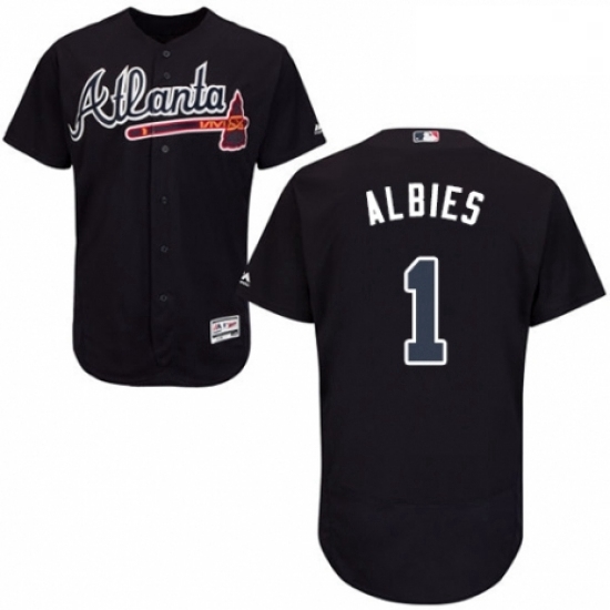 Mens Majestic Atlanta Braves 1 Ozzie Albies Navy Blue Alternate Flex Base Authentic Collection MLB Jersey Mens Majestic Atlanta Braves 1 Ozzie Albies Navy Blue Alternate Flex Base Authentic Collection MLB Jersey