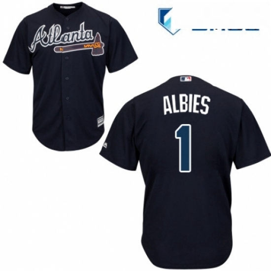 Mens Majestic Atlanta Braves 1 Ozzie Albies Replica Blue Alternate Road Cool Base MLB Jersey Mens Majestic Atlanta Braves 1 Ozzie Albies Replica Blue Alternate Road Cool Base MLB Jersey