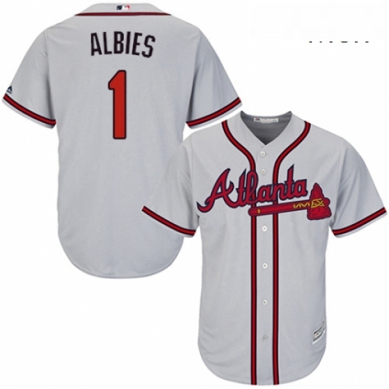 Mens Majestic Atlanta Braves 1 Ozzie Albies Replica Grey Road Cool Base MLB Jersey Mens Majestic Atlanta Braves 1 Ozzie Albies Replica Grey Road Cool Base MLB Jersey