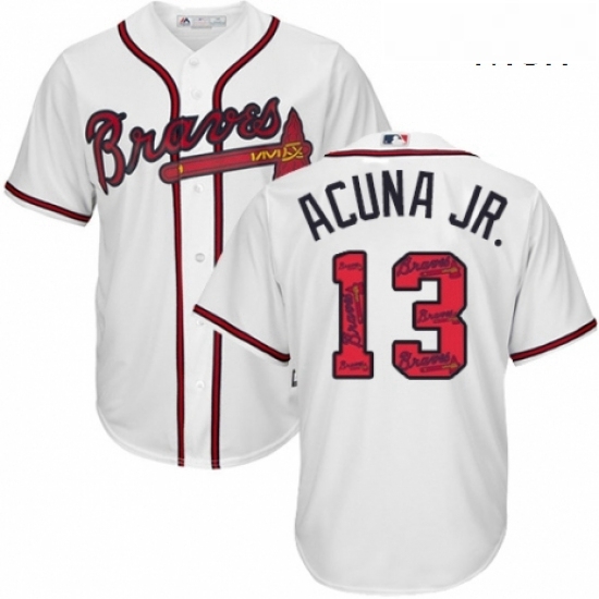 Mens Majestic Atlanta Braves 13 Ronald Acuna Jr Authentic White Team Logo Fashion Cool Base MLB Jersey Mens Majestic Atlanta Braves 13 Ronald Acuna Jr Authentic White Team Logo Fashion Cool Base MLB Jersey