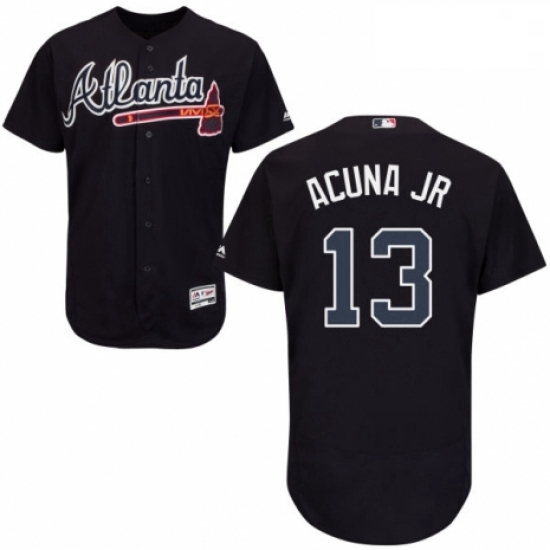 Mens Majestic Atlanta Braves 13 Ronald Acuna Jr Navy Blue Alternate Flex Base Authentic Collection MLB Jersey Mens Majestic Atlanta Braves 13 Ronald Acuna Jr Navy Blue Alternate Flex Base Authentic Collection MLB Jersey