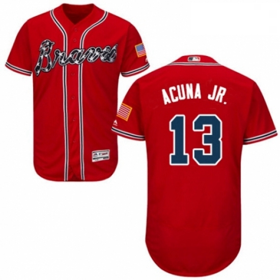 Mens Majestic Atlanta Braves 13 Ronald Acuna Jr Red Alternate Flex Base Authentic Collection MLB Jersey Mens Majestic Atlanta Braves 13 Ronald Acuna Jr Red Alternate Flex Base Authentic Collection MLB Jersey