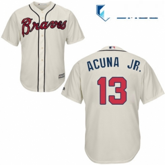 Mens Majestic Atlanta Braves 13 Ronald Acuna Jr Replica Cream Alternate 2 Cool Base MLB Jersey Mens Majestic Atlanta Braves 13 Ronald Acuna Jr Replica Cream Alternate 2 Cool Base MLB Jersey