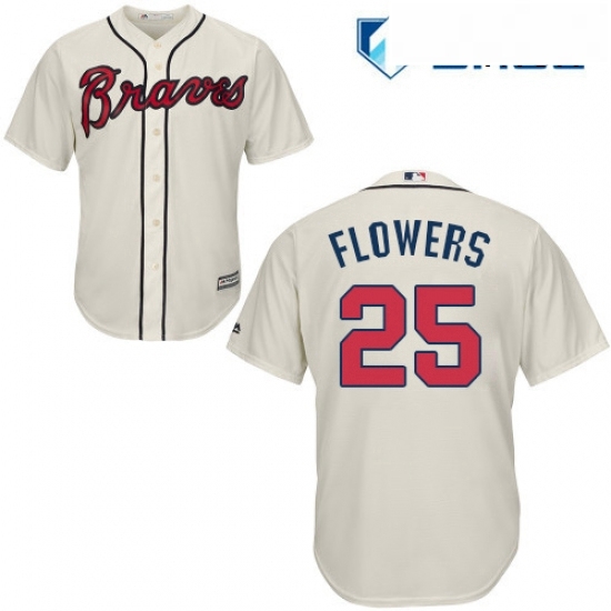 Mens Majestic Atlanta Braves 25 Tyler Flowers Replica Cream Alternate 2 Cool Base MLB Jersey Mens Majestic Atlanta Braves 25 Tyler Flowers Replica Cream Alternate 2 Cool Base MLB Jersey