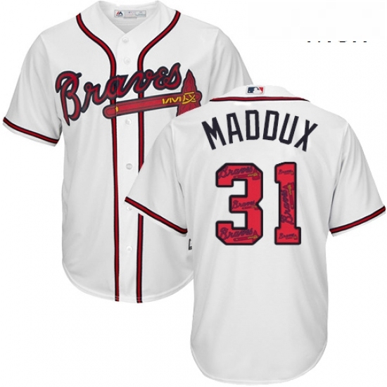 Mens Majestic Atlanta Braves 31 Greg Maddux Authentic White Team Logo Fashion Cool Base MLB Jersey Mens Majestic Atlanta Braves 31 Greg Maddux Authentic White Team Logo Fashion Cool Base MLB Jersey