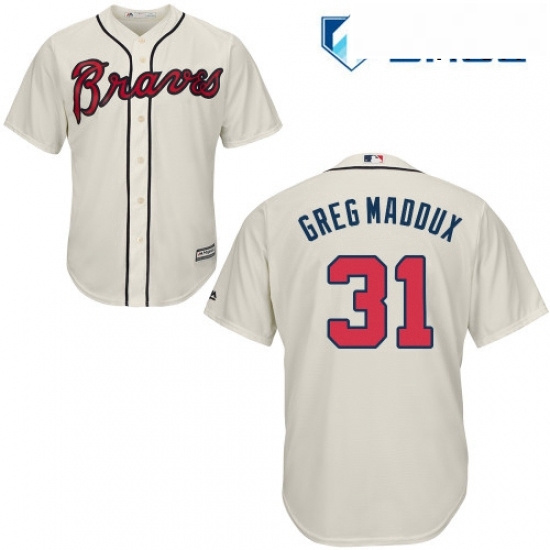 Mens Majestic Atlanta Braves 31 Greg Maddux Replica Cream Alternate 2 Cool Base MLB Jersey Mens Majestic Atlanta Braves 31 Greg Maddux Replica Cream Alternate 2 Cool Base MLB Jersey