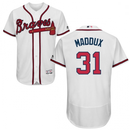 Mens Majestic Atlanta Braves 31 Greg Maddux White Home Flex Base Authentic Collection MLB Jersey Mens Majestic Atlanta Braves 31 Greg Maddux White Home Flex Base Authentic Collection MLB Jersey