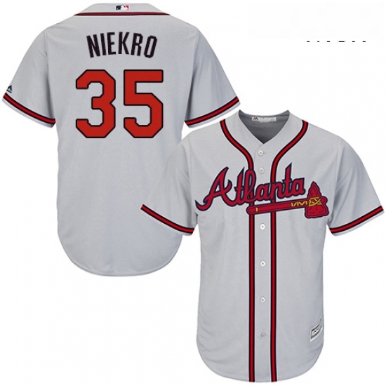 Mens Majestic Atlanta Braves 35 Phil Niekro Replica Grey Road Cool Base MLB Jersey Mens Majestic Atlanta Braves 35 Phil Niekro Replica Grey Road Cool Base MLB Jersey