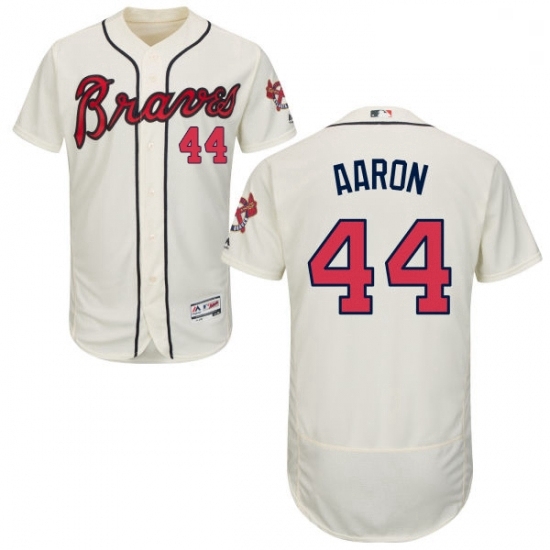 Mens Majestic Atlanta Braves 44 Hank Aaron Cream Alternate Flex Base Authentic Collection MLB Jersey Mens Majestic Atlanta Braves 44 Hank Aaron Cream Alternate Flex Base Authentic Collection MLB Jersey