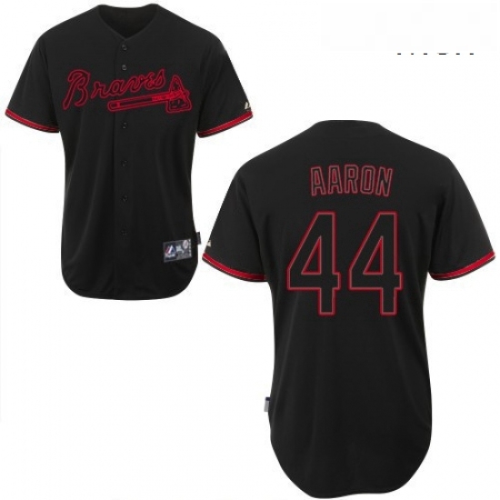 Mens Majestic Atlanta Braves 44 Hank Aaron Replica Black Fashion MLB Jersey Mens Majestic Atlanta Braves 44 Hank Aaron Replica Black Fashion MLB Jersey