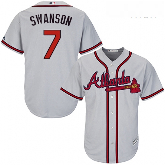 Mens Majestic Atlanta Braves 7 Dansby Swanson Replica Grey Road Cool Base MLB Jersey Mens Majestic Atlanta Braves 7 Dansby Swanson Replica Grey Road Cool Base MLB Jersey