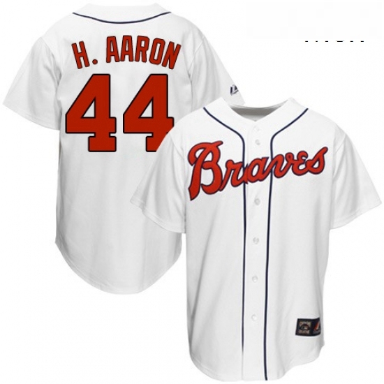 Mens Mitchell and Ness 1963 Atlanta Braves 44 Hank Aaron Replica White Throwback MLB Jersey Mens Mitchell and Ness 1963 Atlanta Braves 44 Hank Aaron Replica White Throwback MLB Jersey