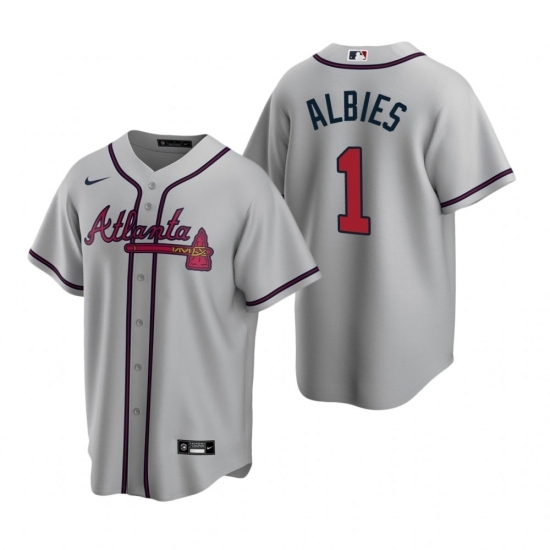 Mens Nike Atlanta Braves 1 Ozzie Albies Gray Road Stitched Baseball Jersey Mens Nike Atlanta Braves 1 Ozzie Albies Gray Road Stitched Baseball Jersey