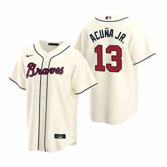 Mens Nike Atlanta Braves 13 Ronald Acuna Jr Cream Alternate Stitched Baseball Jersey Mens Nike Atlanta Braves 13 Ronald Acuna Jr Cream Alternate Stitched Baseball Jersey
