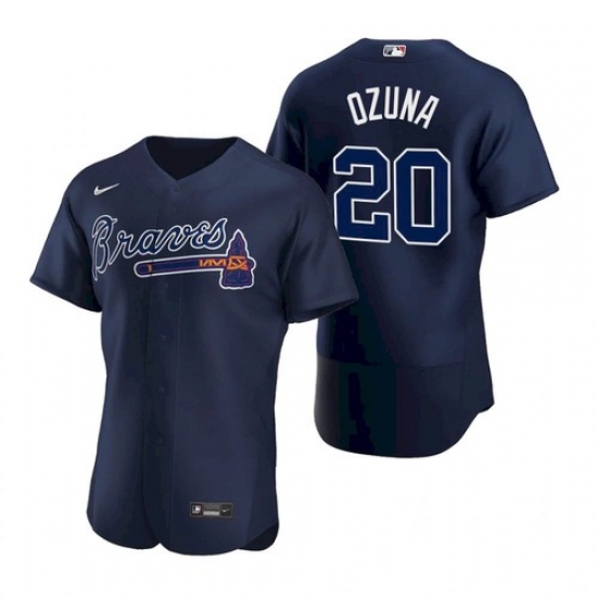 Mens Nike Atlanta Braves 20 Marcell Ozuna Blue Alternate Stitched Baseball Jersey Mens Nike Atlanta Braves 20 Marcell Ozuna Blue Alternate Stitched Baseball Jersey