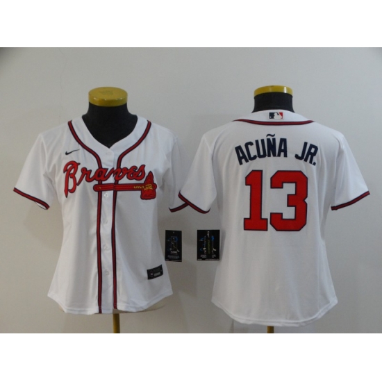 Women Braves 13 Ronald Acuna Jr White Women 2020 Nike Cool Base Jersey Women Braves 13 Ronald Acuna Jr White Women 2020 Nike Cool Base Jersey