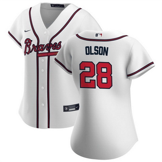 Women Atlanta Braves 28 Matt Olson White Stitched Jersey Women Atlanta Braves 28 Matt Olson White Stitched Jersey