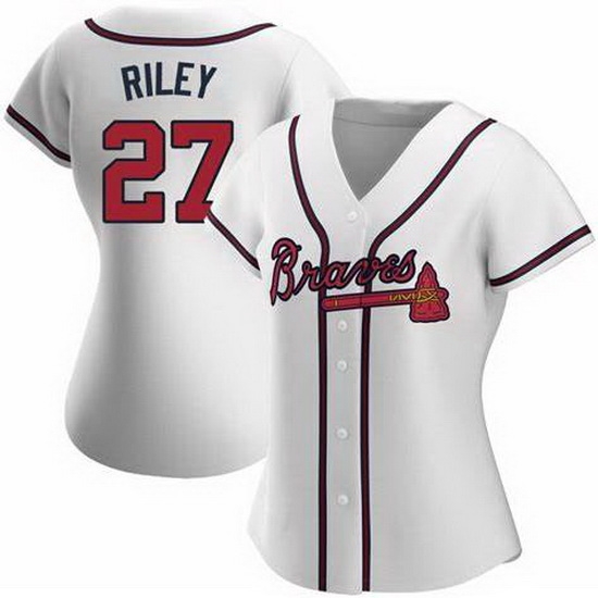 Women Nike Atlanta Braves 27 Austin Riley White Alternate Stitched Baseball Jersey Women Nike Atlanta Braves 27 Austin Riley White Alternate Stitched Baseball Jersey