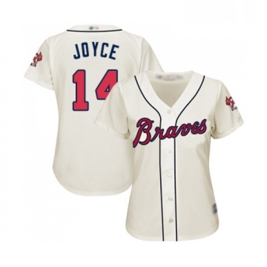 Womens Atlanta Braves 14 Matt Joyce Replica Cream Alternate 2 Cool Base Baseball Jersey Womens Atlanta Braves 14 Matt Joyce Replica Cream Alternate 2 Cool Base Baseball Jersey