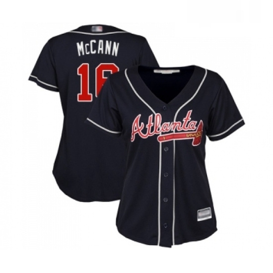 Womens Atlanta Braves 16 Brian McCann Replica Blue Alternate Road Cool Base Baseball Jersey Womens Atlanta Braves 16 Brian McCann Replica Blue Alternate Road Cool Base Baseball Jersey