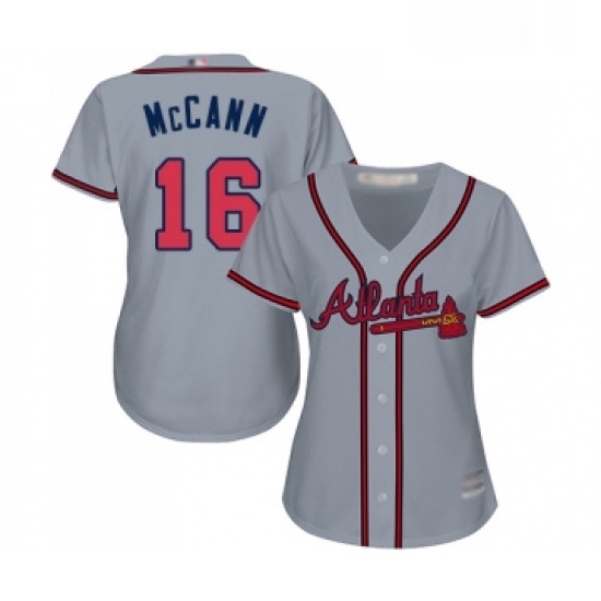 Womens Atlanta Braves 16 Brian McCann Replica Grey Road Cool Base Baseball Jersey Womens Atlanta Braves 16 Brian McCann Replica Grey Road Cool Base Baseball Jersey