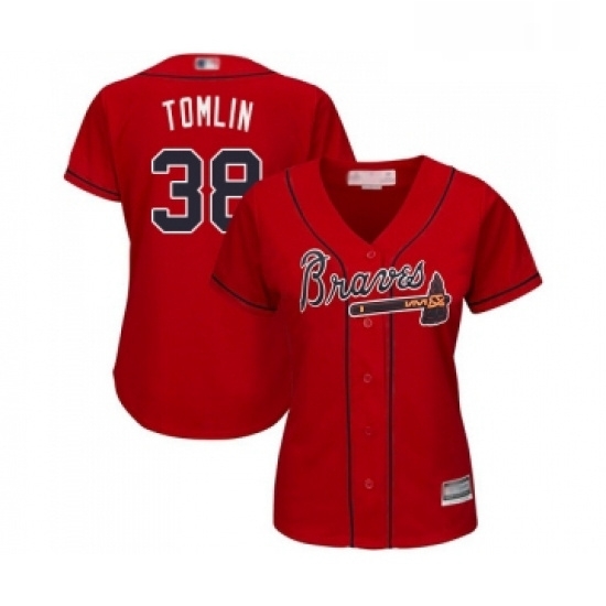 Womens Atlanta Braves 38 Josh Tomlin Replica Red Alternate Cool Base Baseball Jersey Womens Atlanta Braves 38 Josh Tomlin Replica Red Alternate Cool Base Baseball Jersey