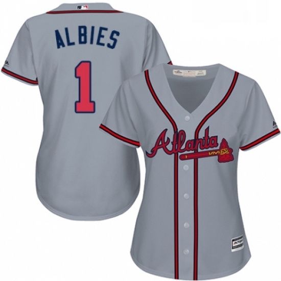 Womens Majestic Atlanta Braves 1 Ozzie Albies Replica Grey Road Cool Base MLB Jersey Womens Majestic Atlanta Braves 1 Ozzie Albies Replica Grey Road Cool Base MLB Jersey