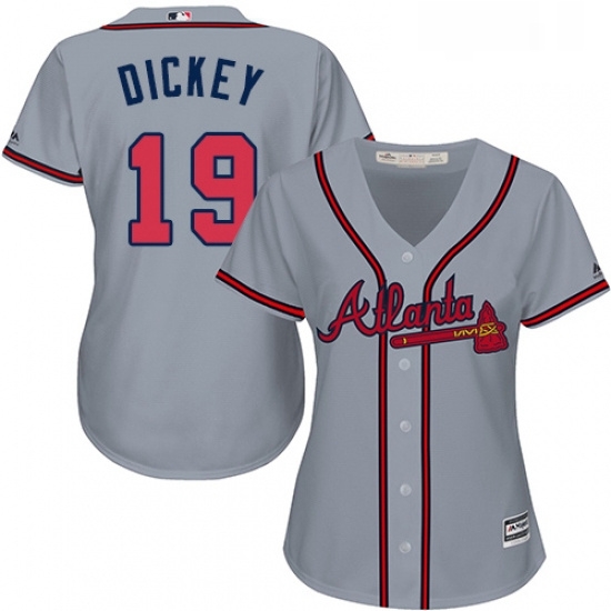 Womens Majestic Atlanta Braves 19 RA Dickey Replica Grey Road Cool Base MLB Jersey Womens Majestic Atlanta Braves 19 RA Dickey Replica Grey Road Cool Base MLB Jersey