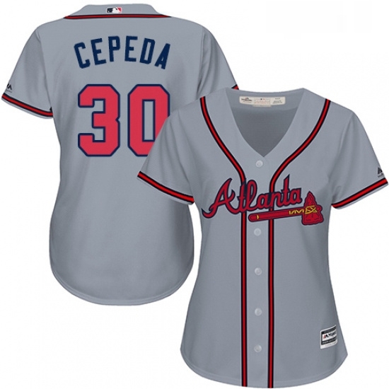 Womens Majestic Atlanta Braves 30 Orlando Cepeda Replica Grey Road Cool Base MLB Jersey Womens Majestic Atlanta Braves 30 Orlando Cepeda Replica Grey Road Cool Base MLB Jersey