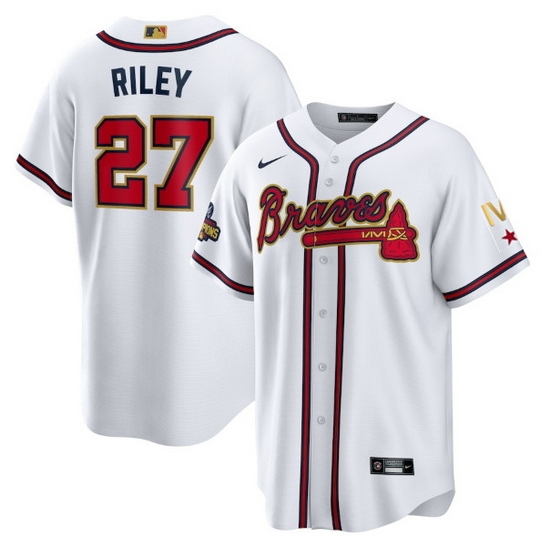Youth Atlanta Braves 27 Austin Riley 2022 White Gold World Series Champions Program Cool Base Stitched Jersey Youth Atlanta Braves 27 Austin Riley 2022 White Gold World Series Champions Program Cool Base Stitched Jersey
