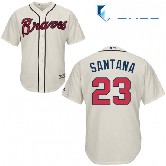 Youth Majestic Atlanta Braves 23 Danny Santana Authentic Cream Alternate 2 Cool Base MLB Jersey 