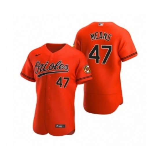 Men's Baltimore Orioles #47 John Means Nike Orange Authentic 2020 Alternate Jersey Men's Baltimore Orioles #47 John Means Nike Orange Authentic 2020 Alternate Jersey