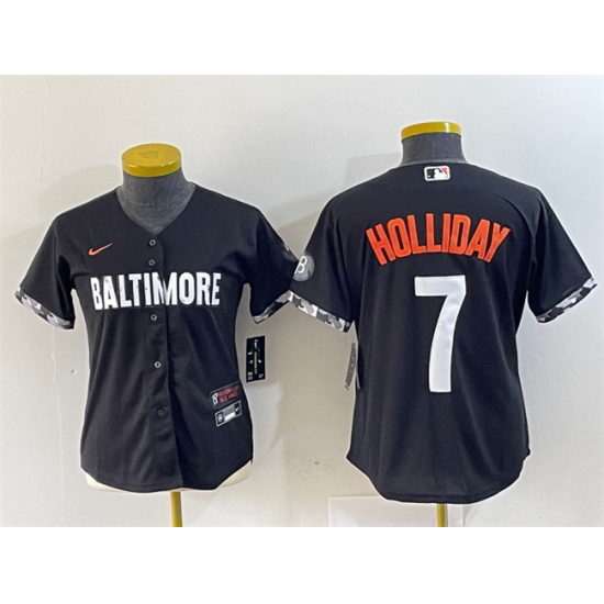Women Baltimore Orioles 7 Jackson Holliday Black 2023 City Connect Stitched Baseball Jersey Women Baltimore Orioles 7 Jackson Holliday Black 2023 City Connect Stitched Baseball Jersey
