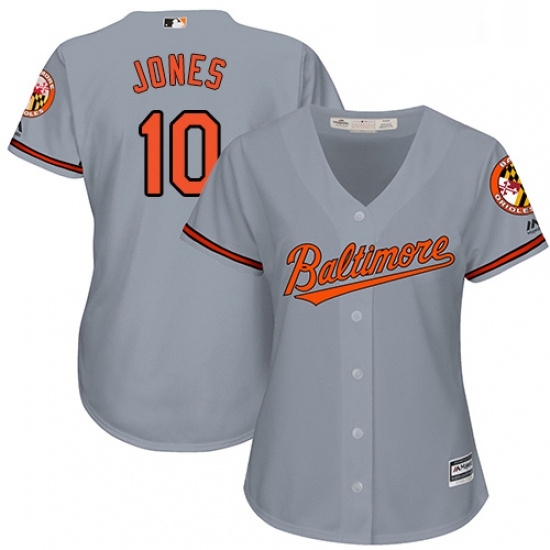 Womens Majestic Baltimore Orioles 10 Adam Jones Replica Grey Road Cool Base MLB Jersey Womens Majestic Baltimore Orioles 10 Adam Jones Replica Grey Road Cool Base MLB Jersey