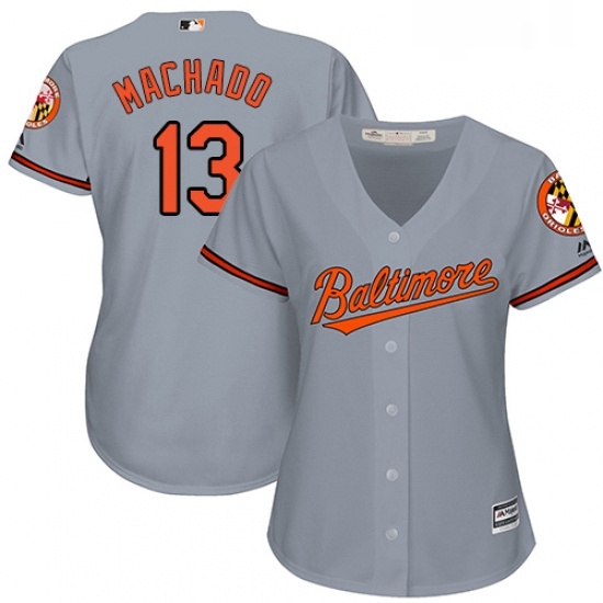 Womens Majestic Baltimore Orioles 13 Manny Machado Authentic Grey Road Cool Base MLB Jersey Womens Majestic Baltimore Orioles 13 Manny Machado Authentic Grey Road Cool Base MLB Jersey