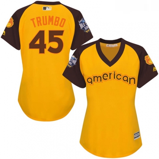 Womens Majestic Baltimore Orioles 45 Mark Trumbo Authentic Yellow 2016 All Star American League BP Cool Base MLB Jersey Womens Majestic Baltimore Orioles 45 Mark Trumbo Authentic Yellow 2016 All Star American League BP Cool Base MLB Jersey