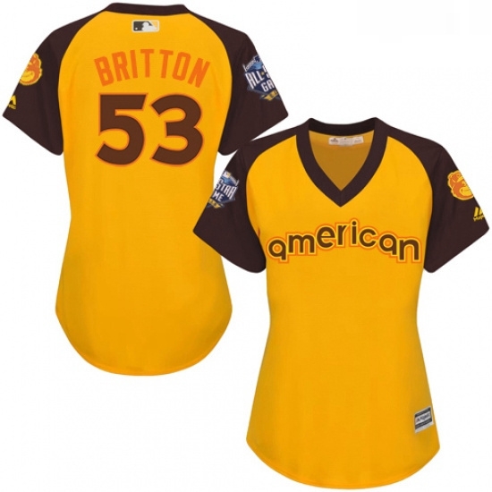 Womens Majestic Baltimore Orioles 53 Zach Britton Authentic Yellow 2016 All Star American League BP Cool Base MLB Jersey Womens Majestic Baltimore Orioles 53 Zach Britton Authentic Yellow 2016 All Star American League BP Cool Base MLB Jersey