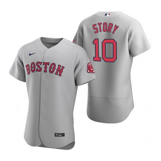 Men Boston Red Sox 10 Trevor Story Grey Flex Base Stitched Baseball jersey Men Boston Red Sox 10 Trevor Story Grey Flex Base Stitched Baseball jersey