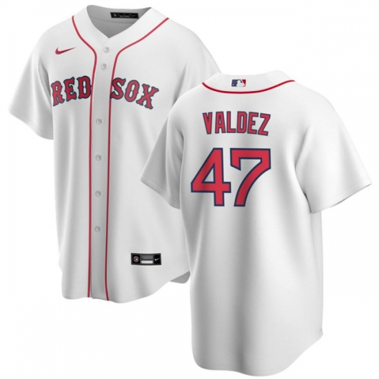 Men Boston Red Sox 47 Enmanuel Valdez White Cool Base Stitched Baseball Jersey Men Boston Red Sox 47 Enmanuel Valdez White Cool Base Stitched Baseball Jersey